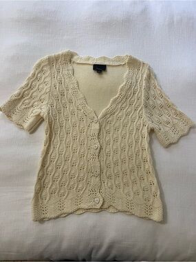 Lumiere Cream Short-Sleeve Knit Button Cardigan